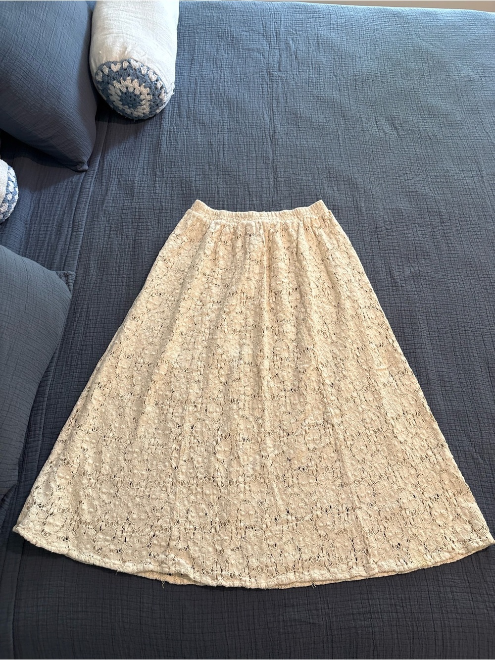 Boho Beach Sunny Sport by Sunny South Crochet Lace Cream Maxi A-line Skirt